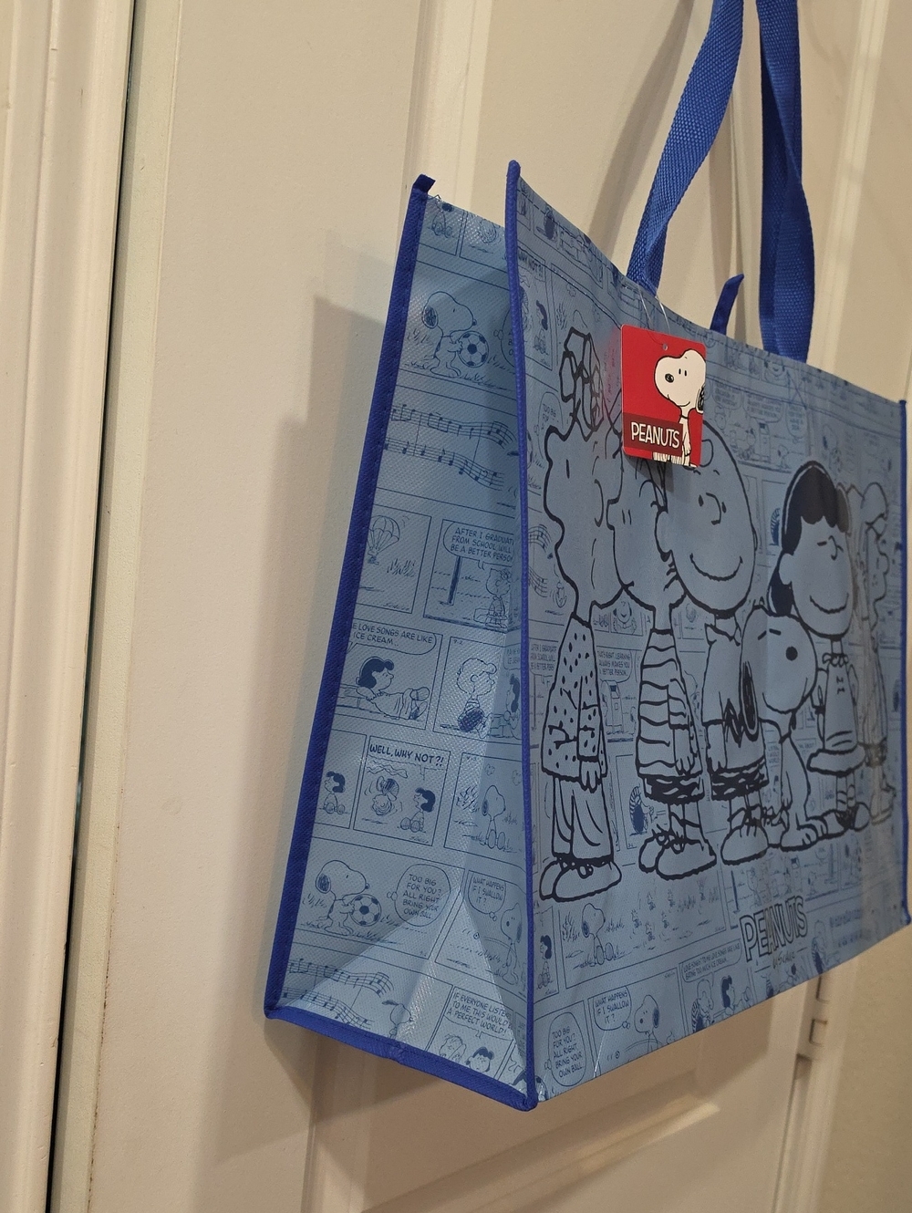 Peanuts Snoopy & The Gang Newspaper Skits Shopper Tote Bag- Blue - Picture 8 of 9